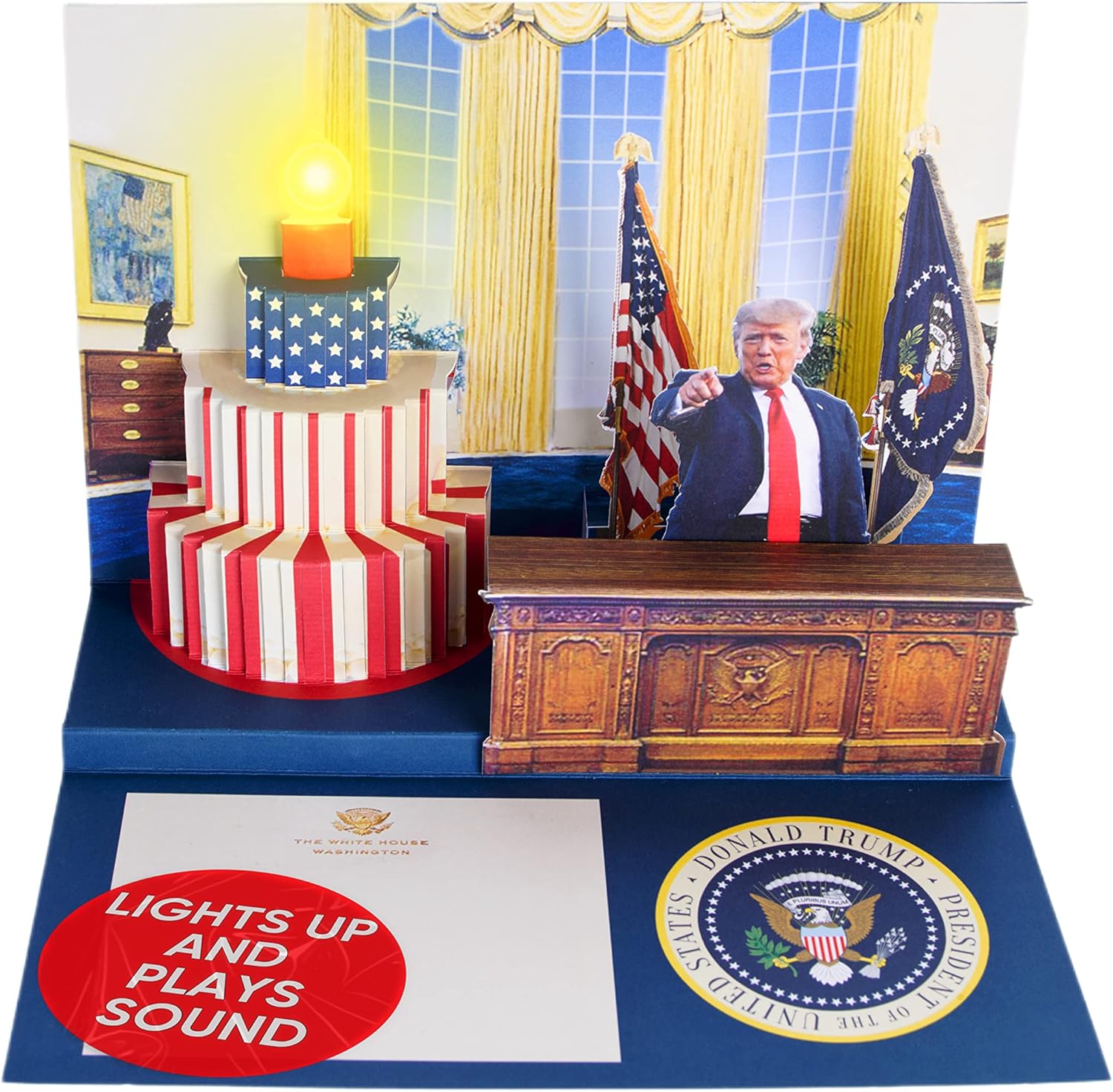 Pop Up Birthday Card with Light & Sound Says Happy Birthday in Donald Trump REAL Voice